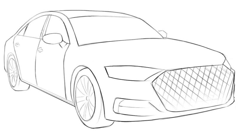 car in perspective coloring page