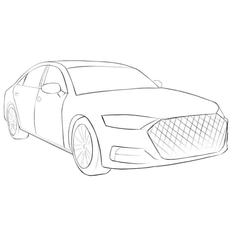 car in perspective coloring pages